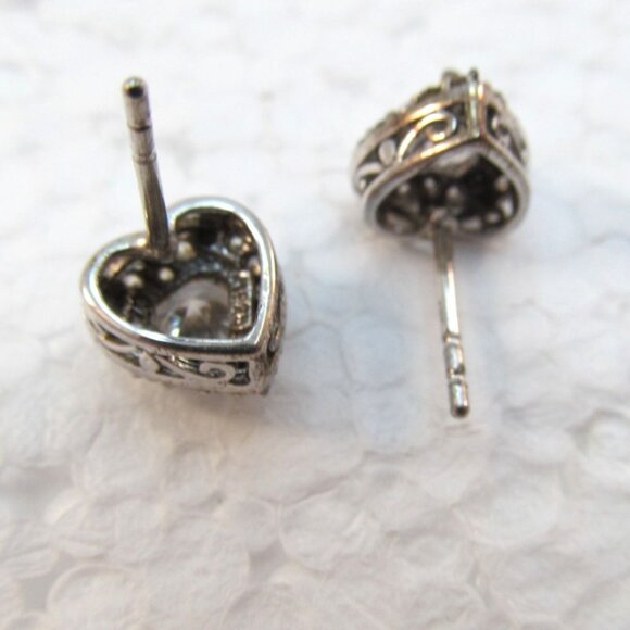 Cubic Zirconia Sterling Silver Heart Pierced Earrings - Picture 6 of 15